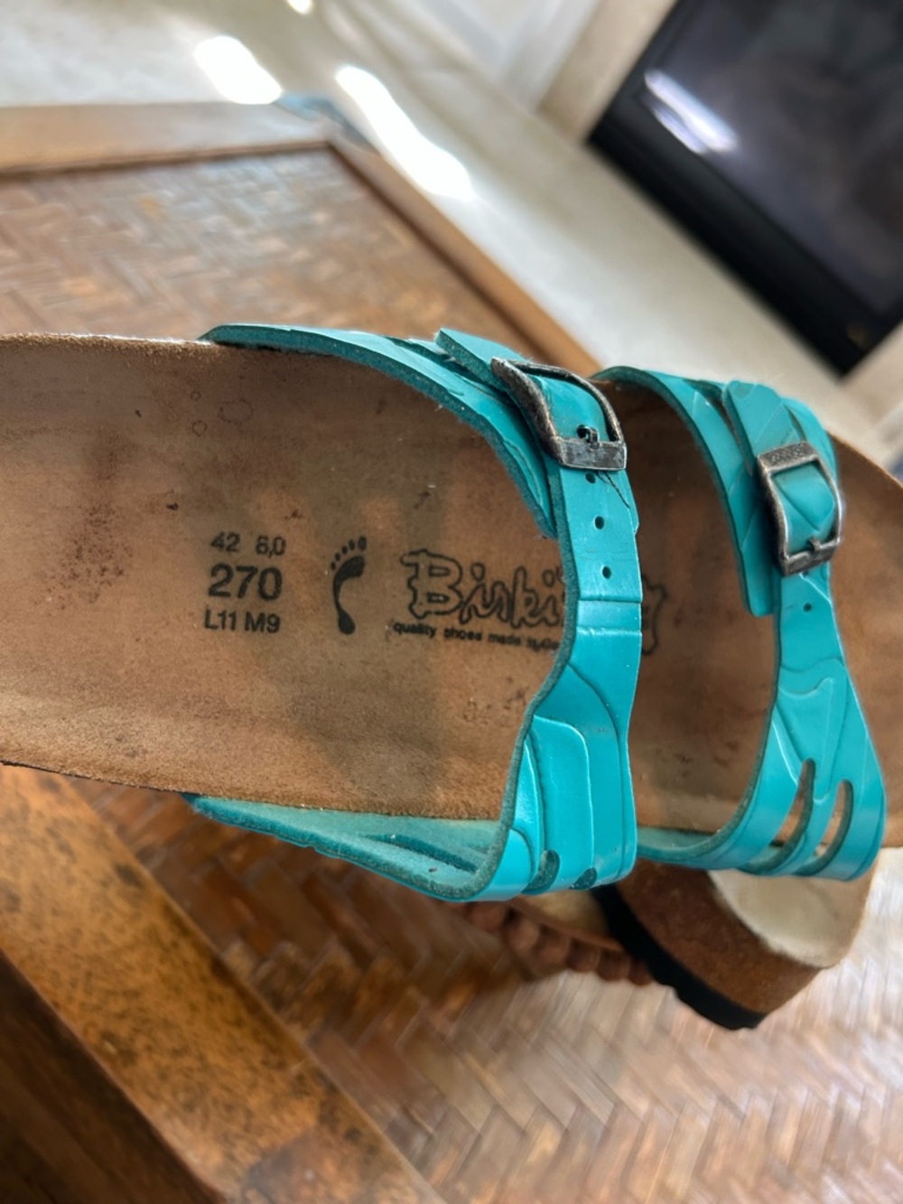 Birkenstock Birki Sea Blue/Turquoise Strappy Women's Sandals - Picture 7 of 10